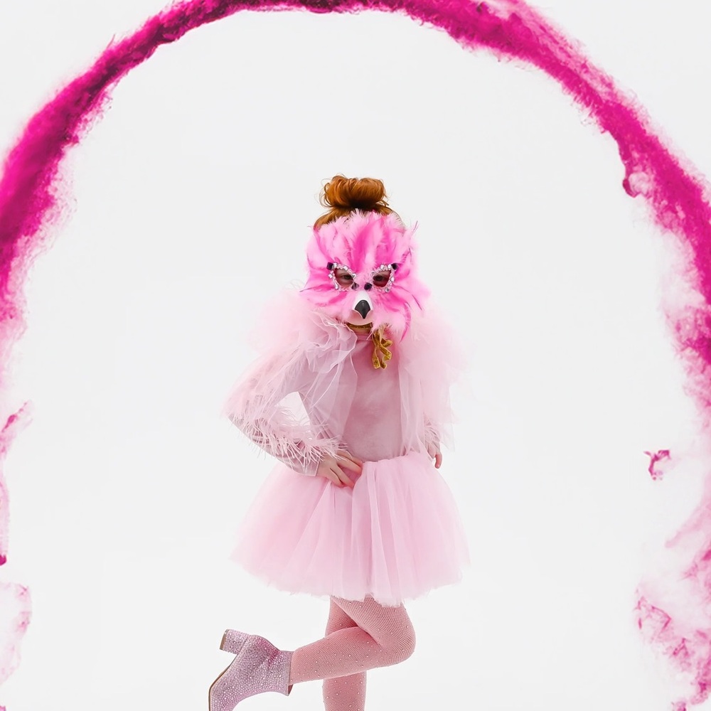 Charming Pink Kids Dance Costume with Mask